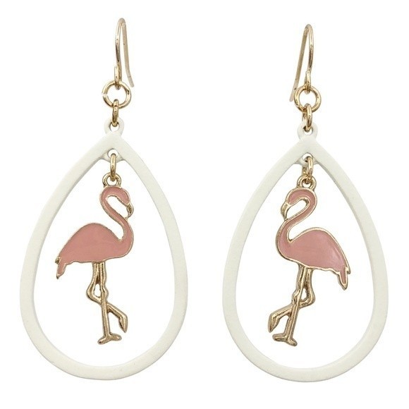 Pink Flamingo Teardrop Dangle Earrings - Picture 1 of 3